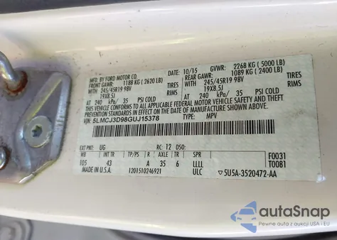 2016 Lincoln Mkc Reserve из США, поврежденный, VIN 5LMCJ3D98GUJ15378